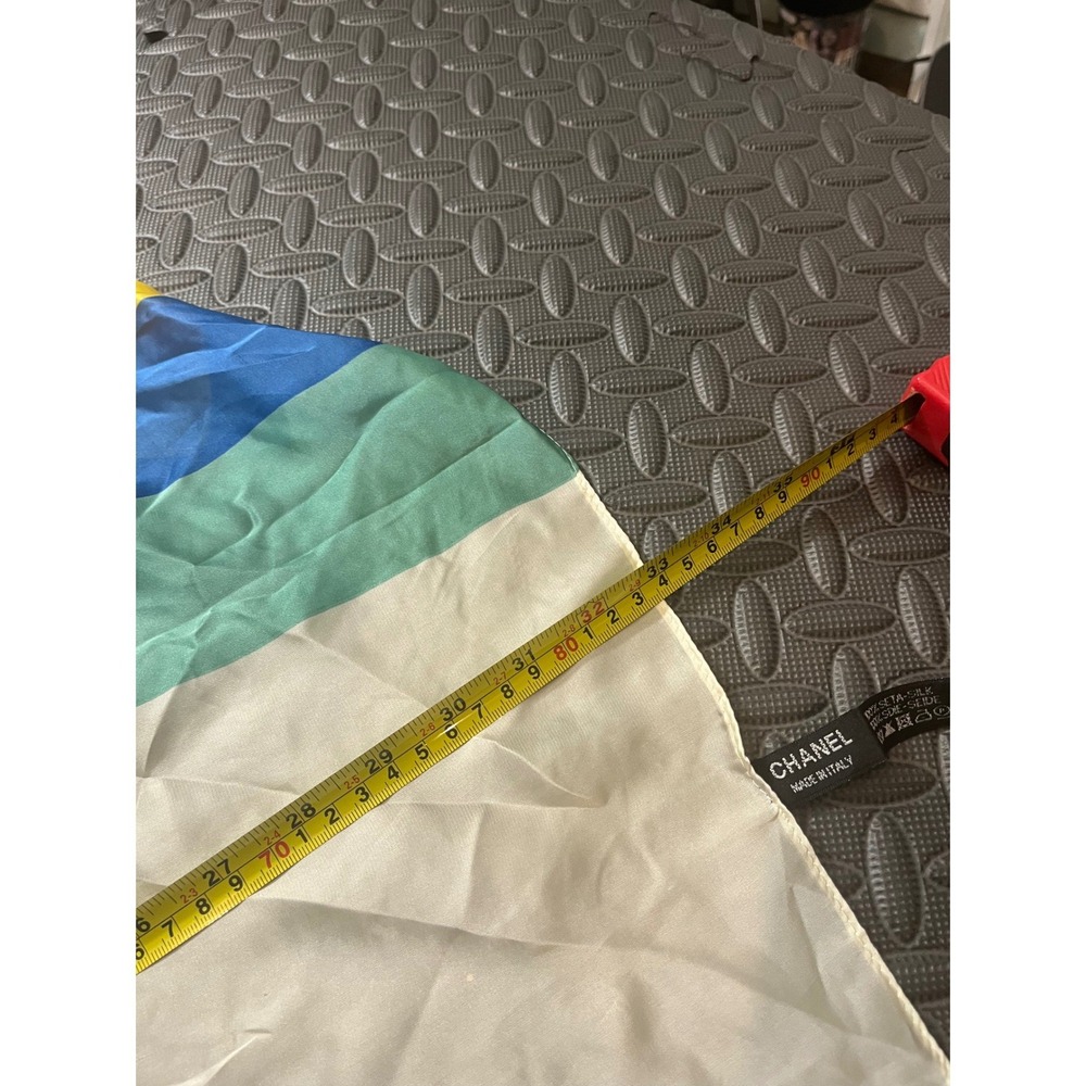 Chanel Silk Scarf Womens OS Multicolor Striped CC Logo Square Made in Italy‎ - Picture 3 of 10